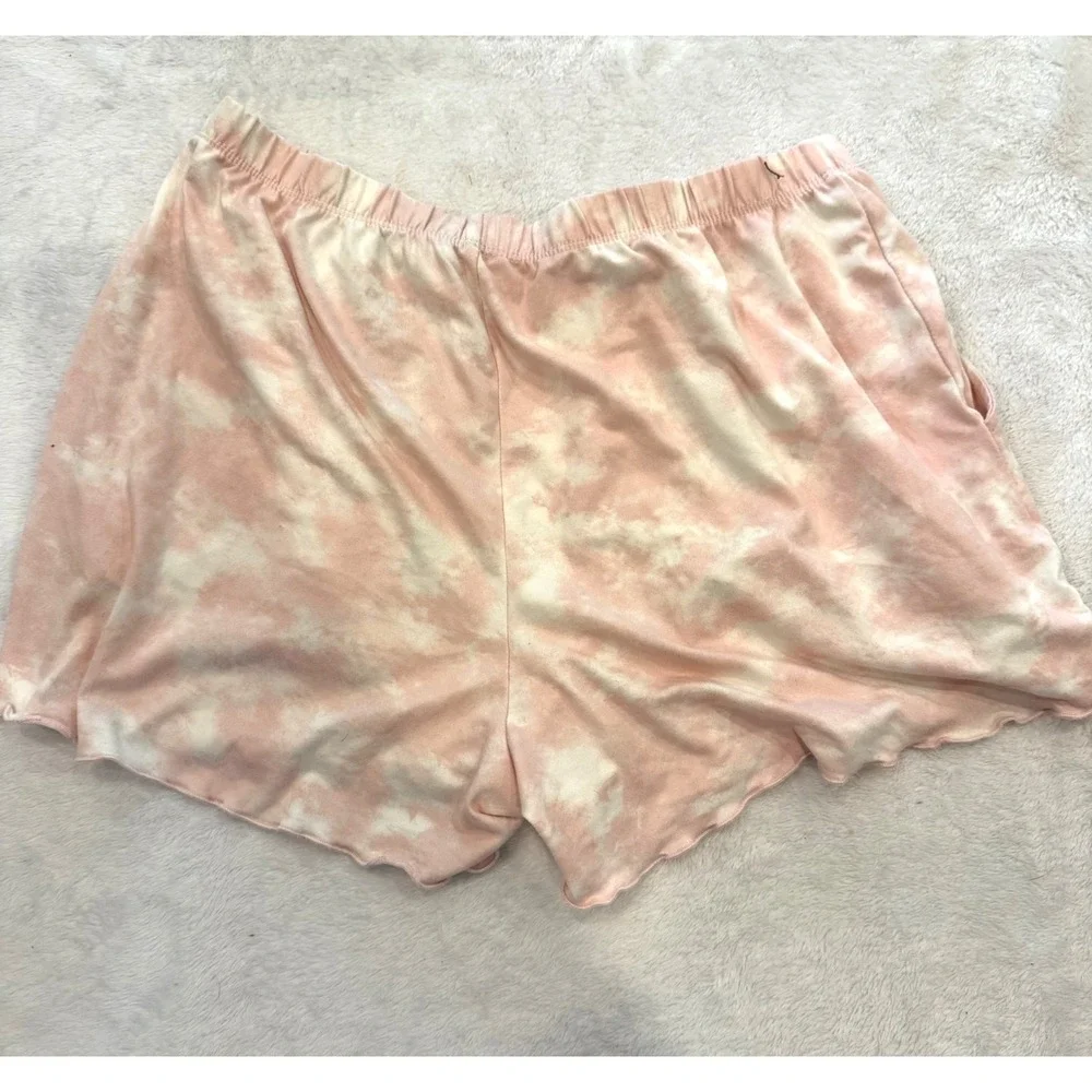 Lot of 2 Womens Born‎ Lounge Shorts Pink Tie Dye and Mauve Lettuce Hem Small